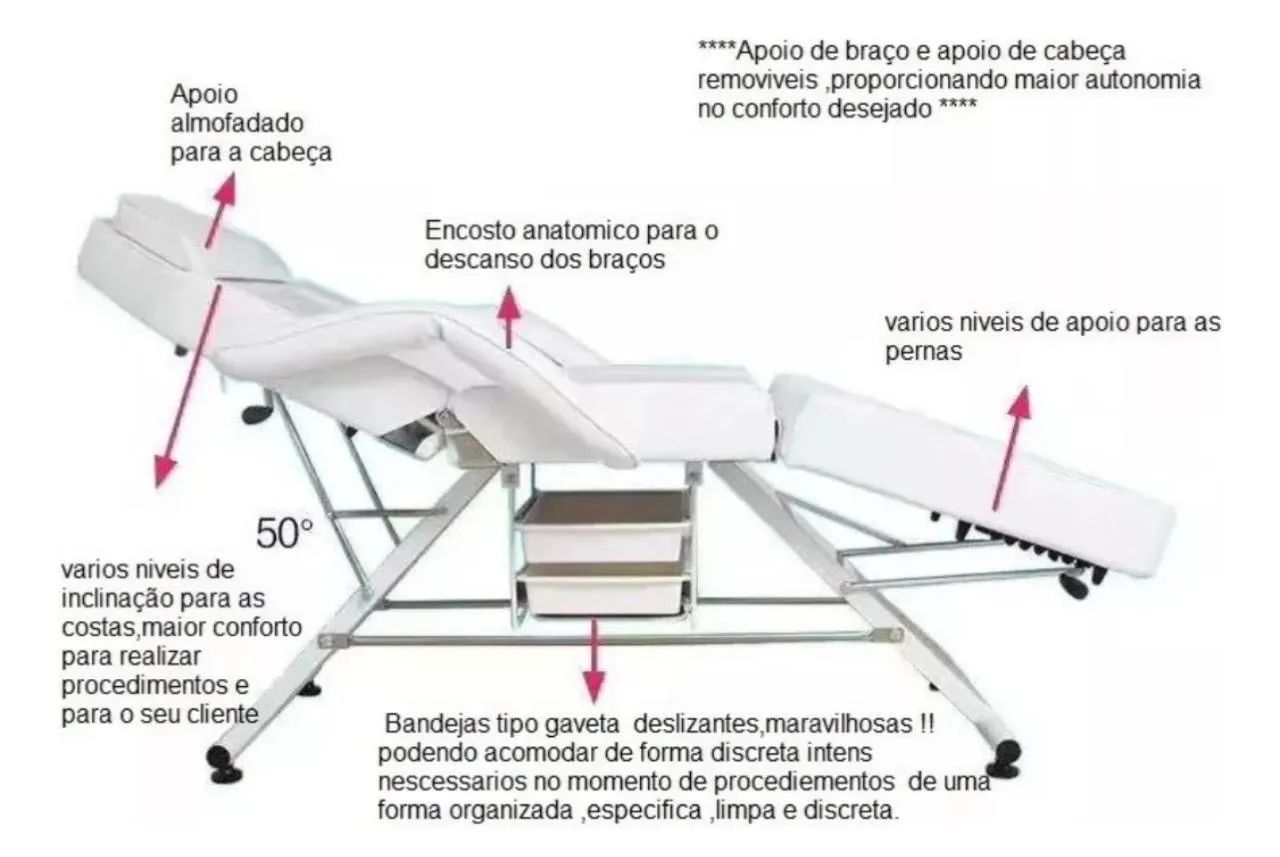 Maca poltrona fixa luxo com 2 gavetas de Estética - Profissionais - Semi-Nova - Foto 3
