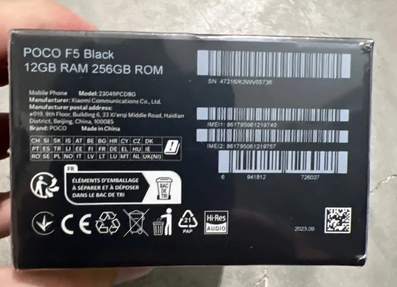 Xiaomi POCO F5 5G Preto - 12GB RAM - 256GB ROM - Desbloqueado - Versão Global - NOVO