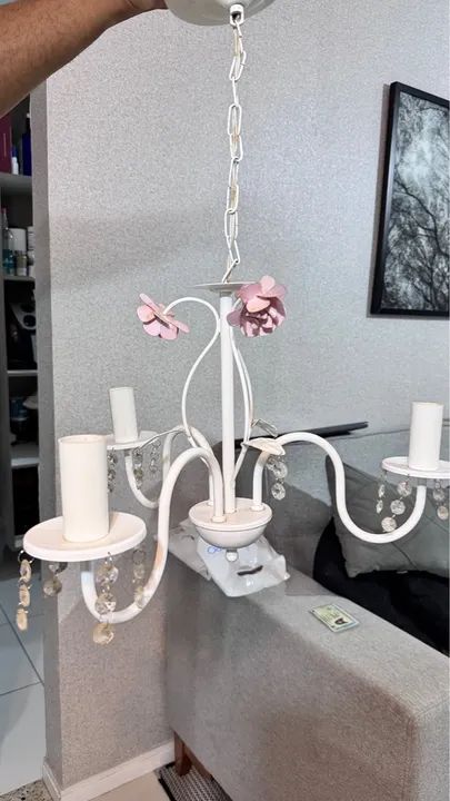 Lustre de Cristal com Flores - semi novo 