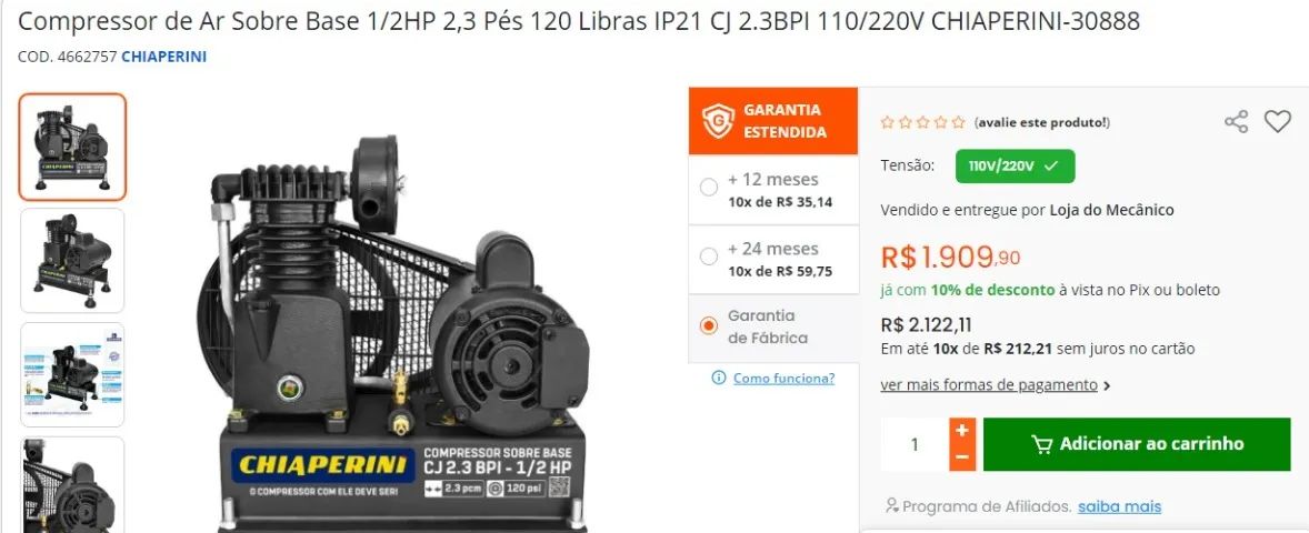 Compressor de Ar direto Sobre Base 1/2HP 2,6 Pés 120 Libras  - Foto 6