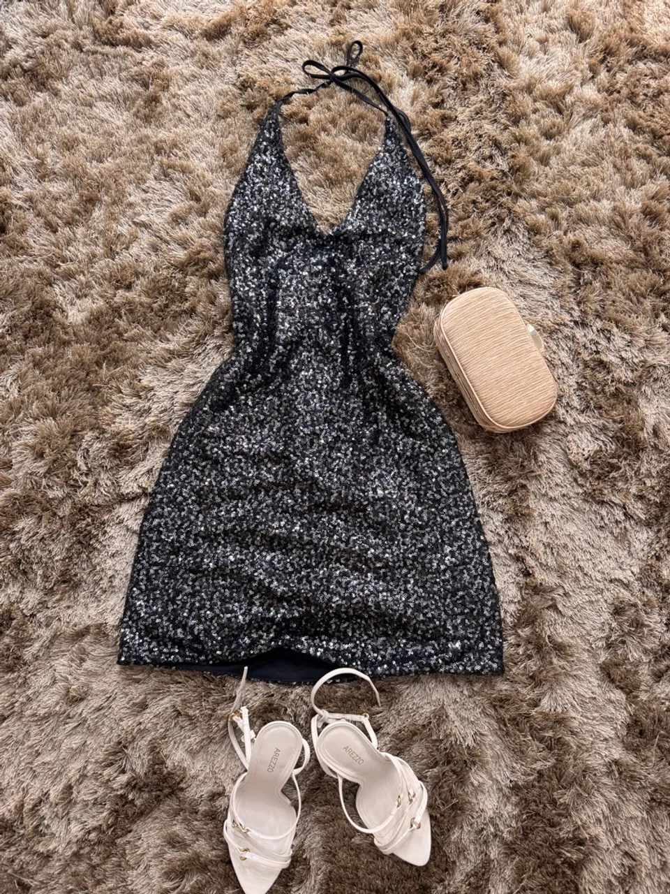 Vestido de festa paetê preto