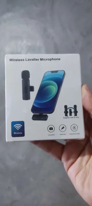 Microfone Lavalier Sem Fio (Dois Microfones) Lapela - Tipo C - Recarregável - Novo