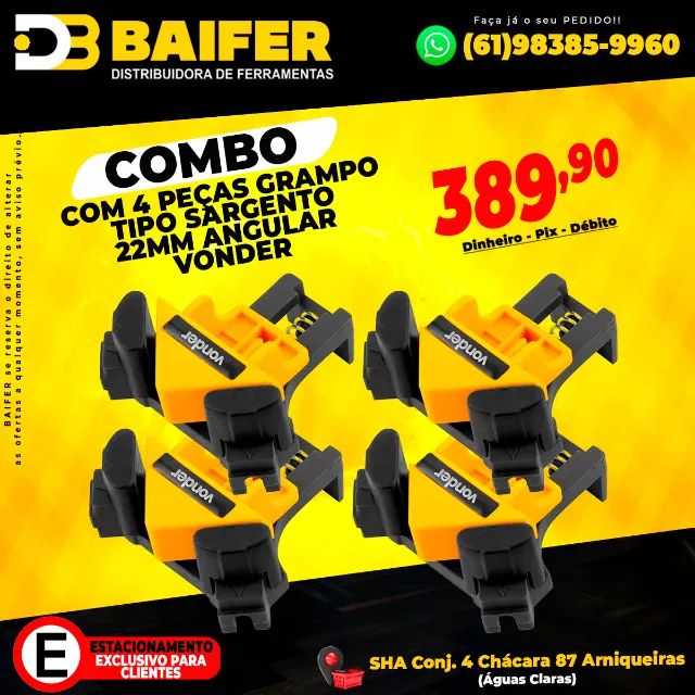 Conjunto Com 4 Peças Grampo Tipo Sargento 22mm Angular Vonder
