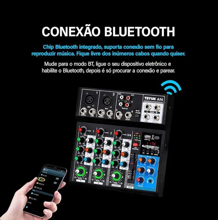 Mesa de Som 4 Canais TEYUN Af4 - 3/4 USB/PC - Foto 3