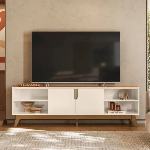 Rack para Tv de até 75 Polegadas 2 Portas com Nichos Campinas Off white/ Canela Mobler