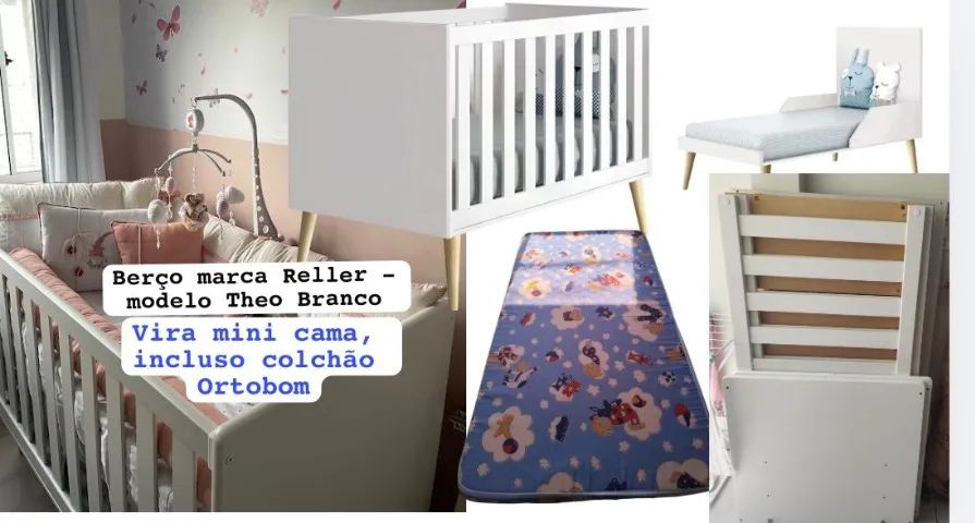 Berço Vira mini cama - Marca Reller com colchão ortobom