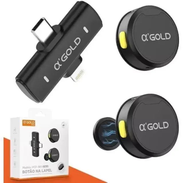 Microfone de Lapela Modelo Botão 2 em 1 iPhone e Android
