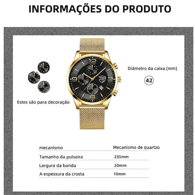 Kit Relógio Deyros + Cordão com Pingente Folha - Foto 4