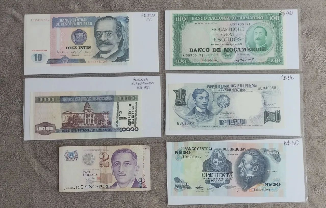 Lote de cédulas internacionais novas perfeitas