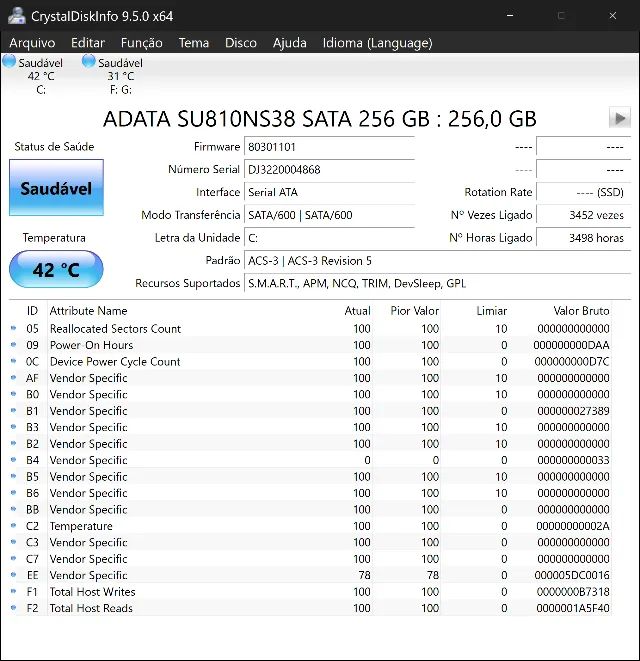 ssd m2 sata 256gb testado com Windows Rua Gabriel dos Santos cep 01231-010 - Foto 2