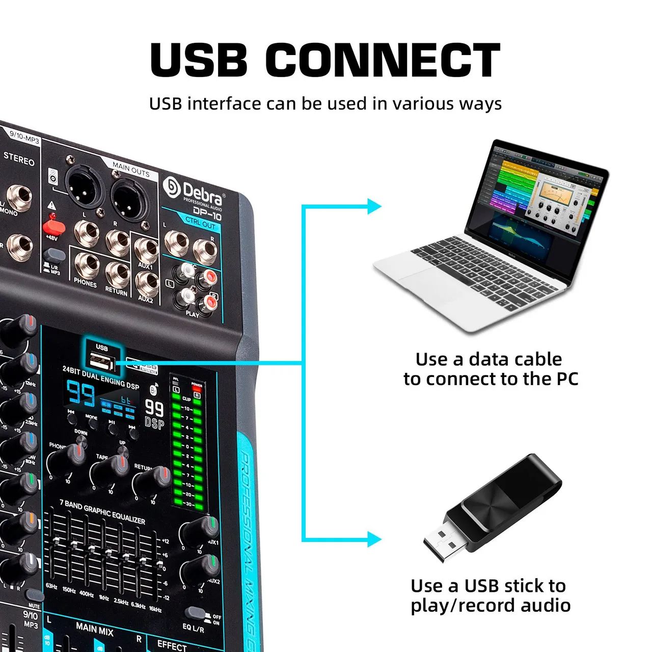 Mesa som  usb pen drive mp3 interface pc gravação equalizador  - Foto 5