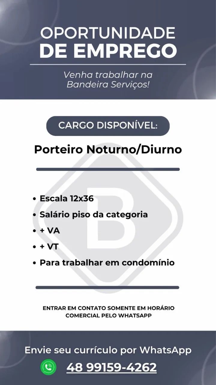 Oportunidade de emprego- porteiro 