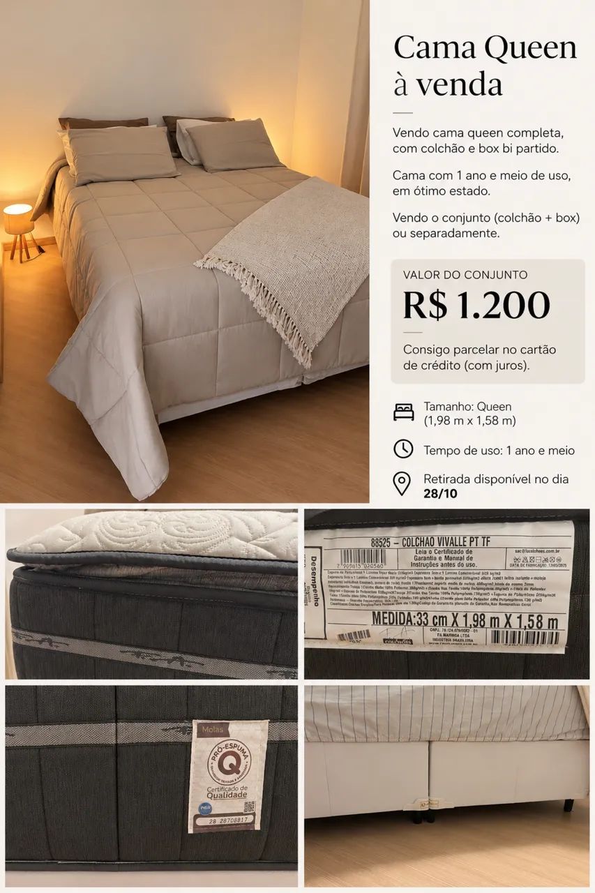 Cama Queen com colchão e box biparti - Foto 5