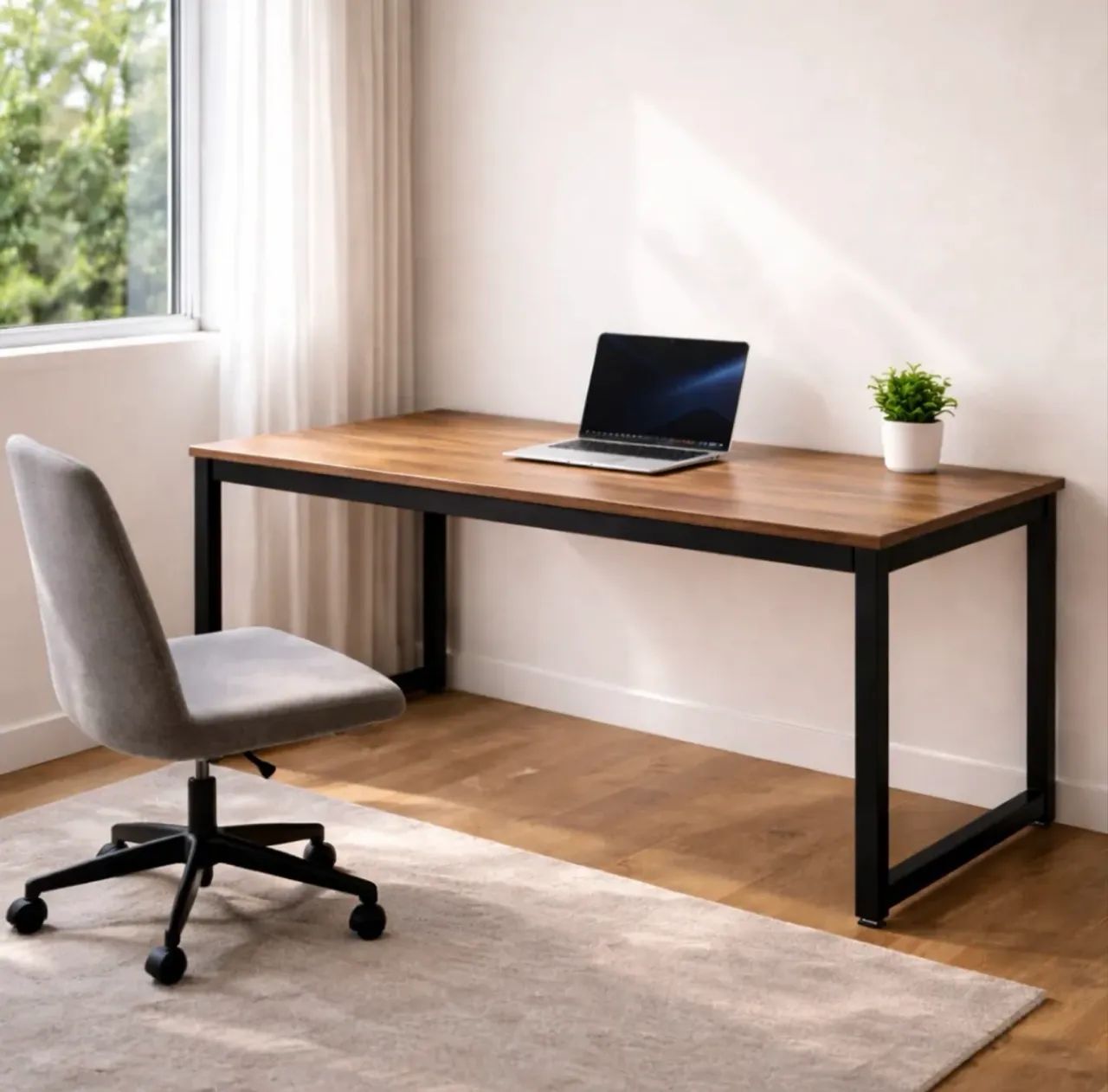 Mesa Escritório Industrial 150cm Elegante Com Pés Em Metalon
