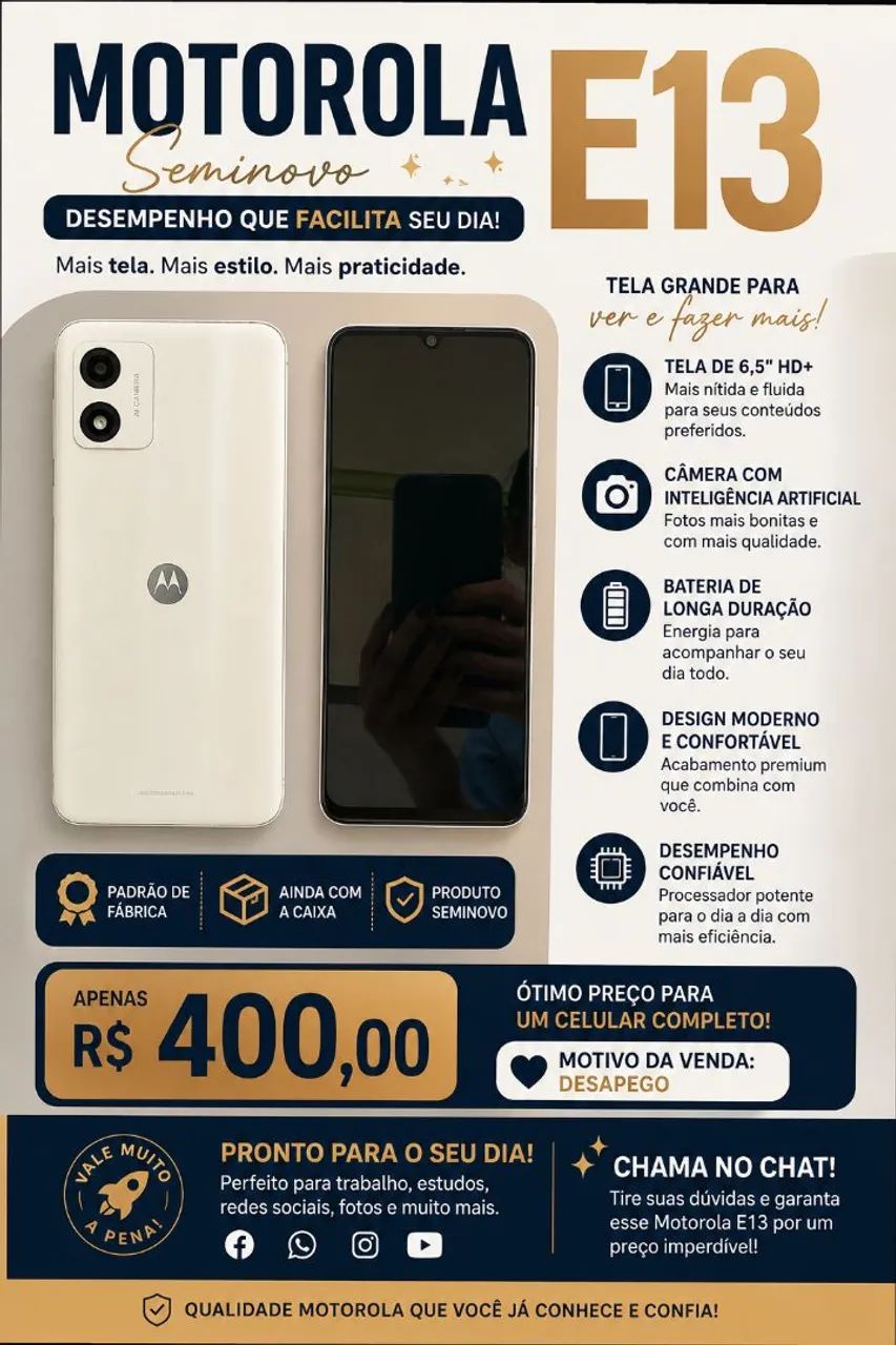 Vendo Celular Motorola E13 seminovo 