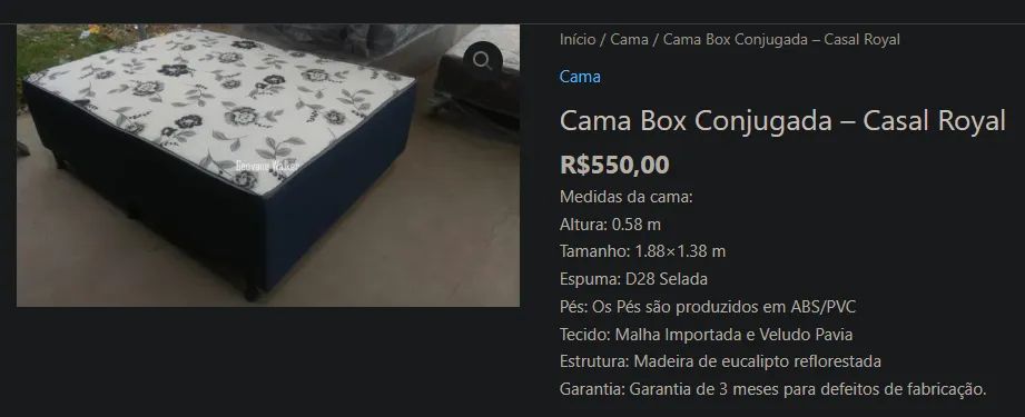 Cama Box Conjugada - Casal Royal R$550,00  Medidas da cama: Altura: 0.58 m Tamanho: 1.88×1