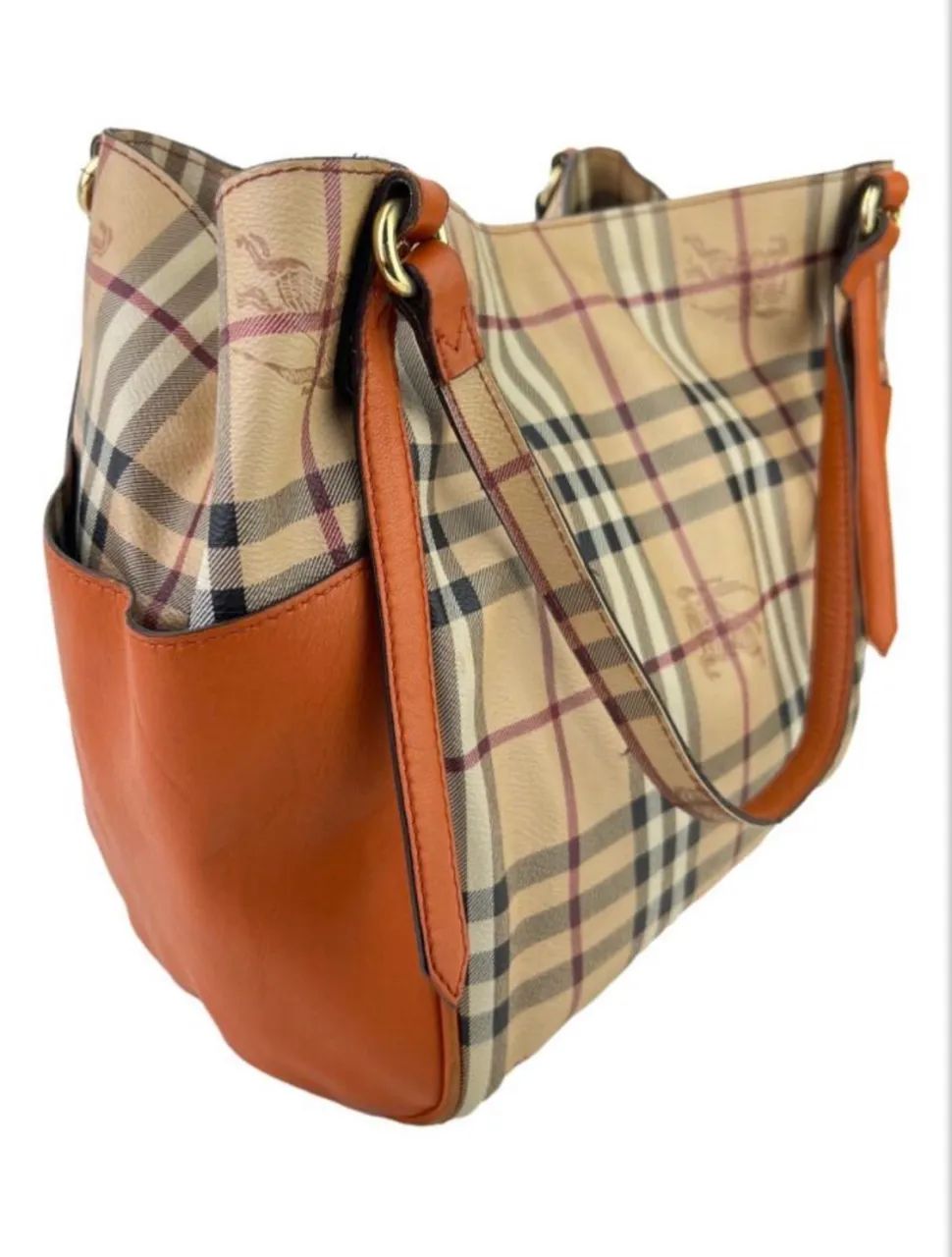 Bolsa Tote Burberry Check Laranja - Foto 2