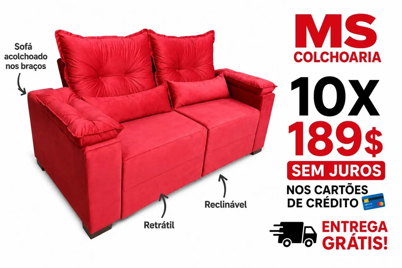 Sofá retrátil e reclinável acolchoado 