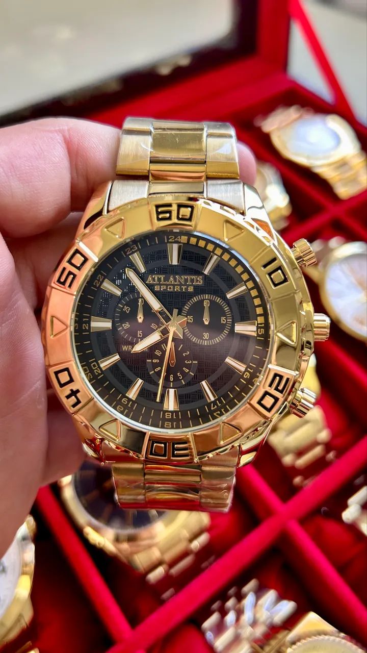 Lançamento relogio masculino dourado - Foto 2