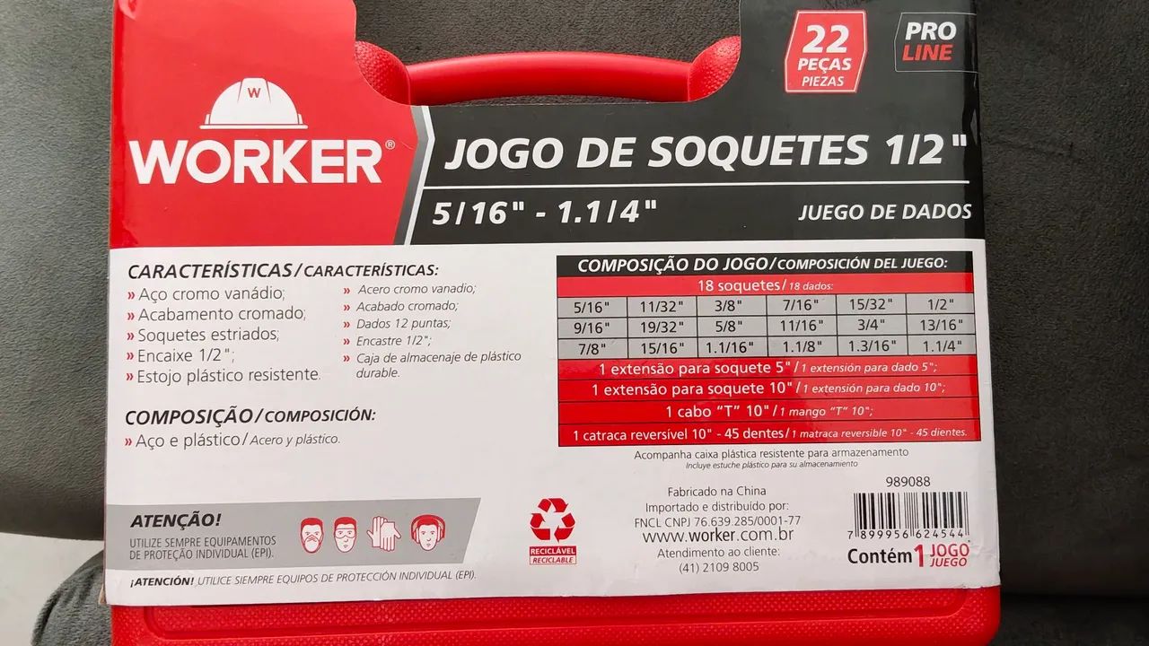 Jogo de soquetes Estriados WORKER  PRO 1/2" com Catraca - 22 peças SAE (polegadas) - Foto 3
