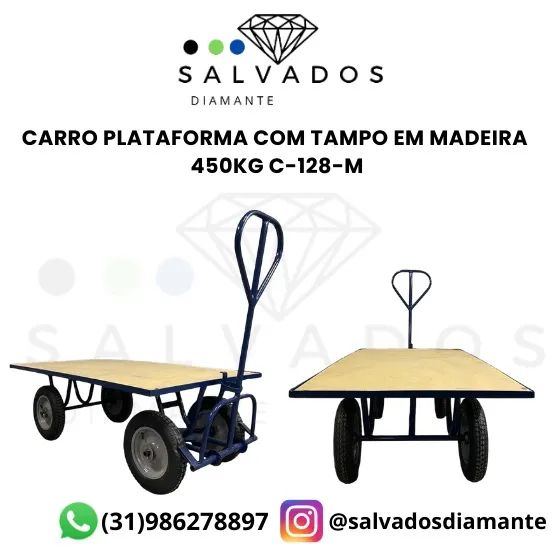 Carro Plataforma com Tampo em Madeira 450kg C 128M - NOVO 