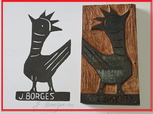CONJUNTO MATRIZ E XILOGRAVURA ASSINADAS - J BORGES- MUITO RARO  