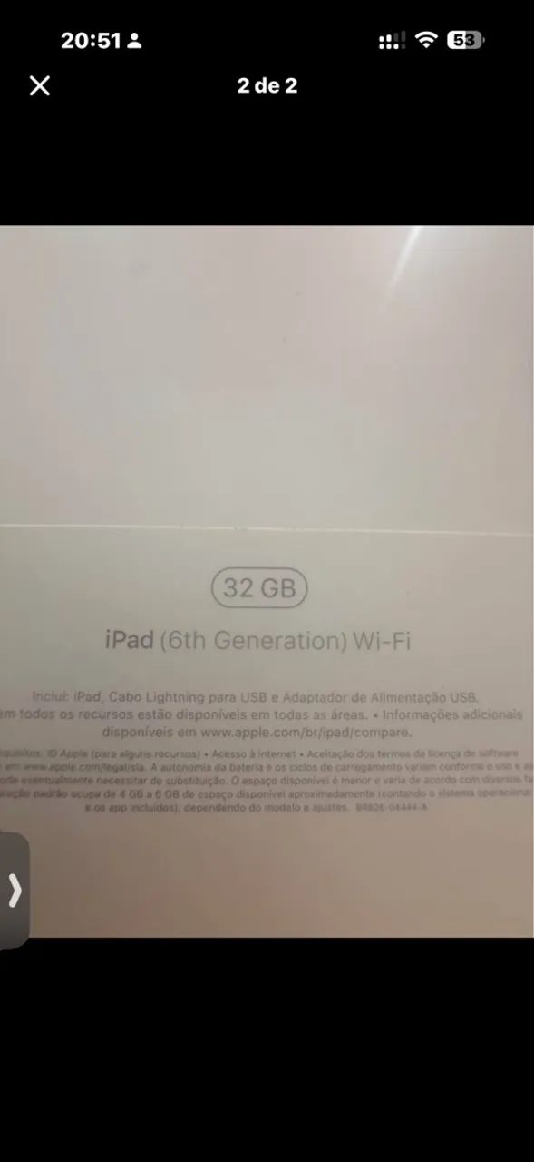 iPad 6ª Geração 32GB + Caixa e Carregador Original - Foto 2