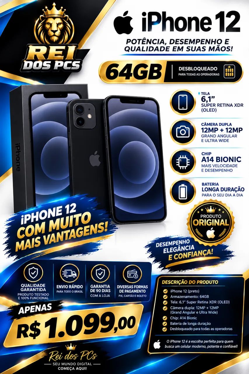 U*r様 iPhone 12 Galaxy S20Xperia 10 II セッ IPHONE 12 64GB PRETO COM CAIXA E CABO - Celulares e Smartphones