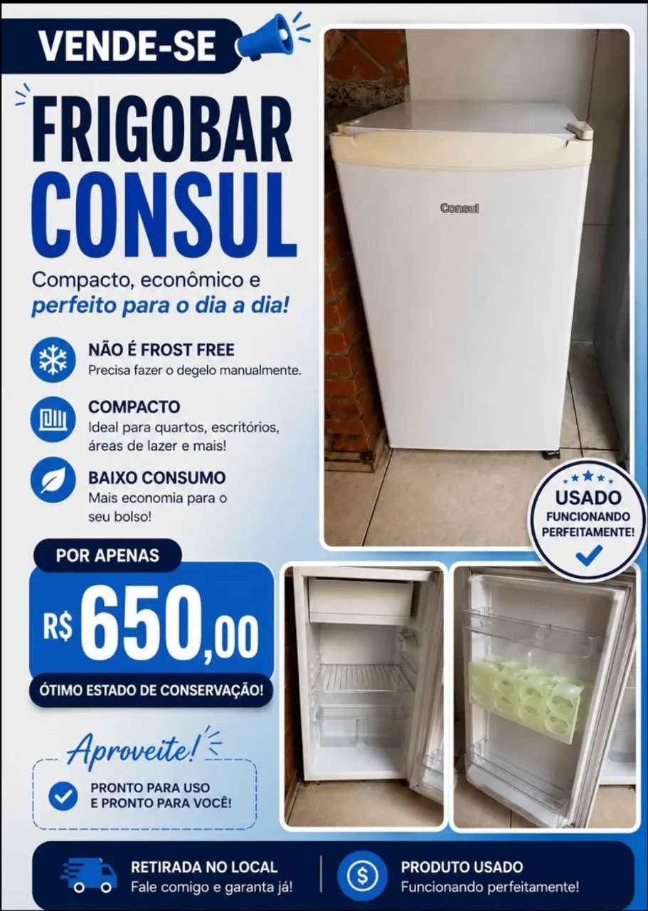 Frigobar Consul Branco - Ótimo Estado e Funcionando Perfeitamente!