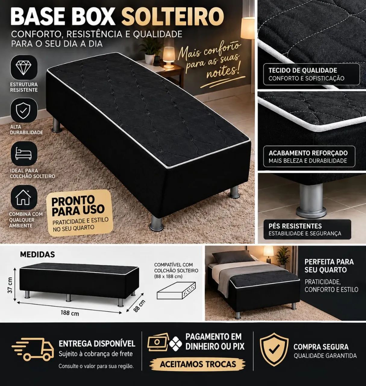 Cama Box solteiro (Semi-nova)