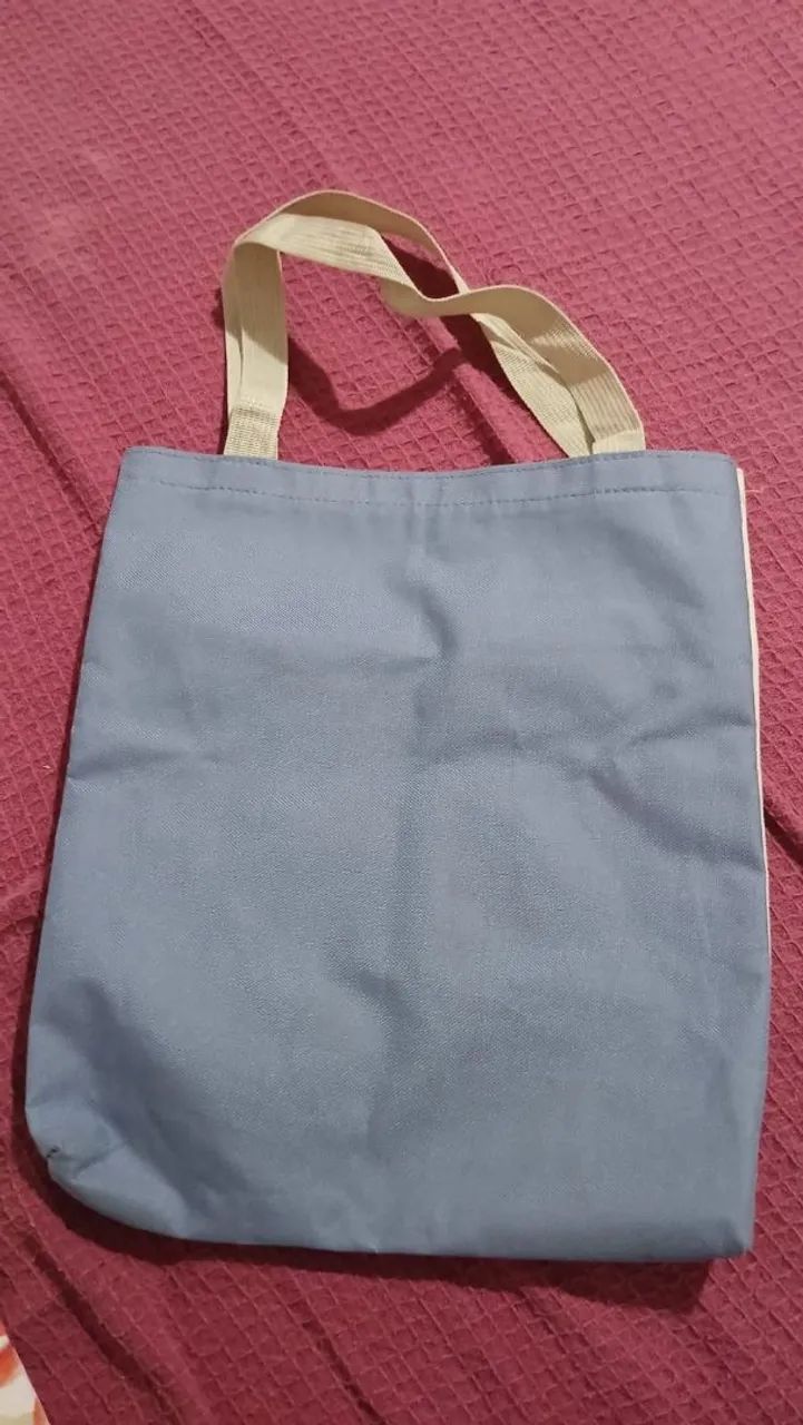 Bolsa Tote Bag Azul e Creme - Estilo Coreano com Bolsos Utilitários  - Foto 2