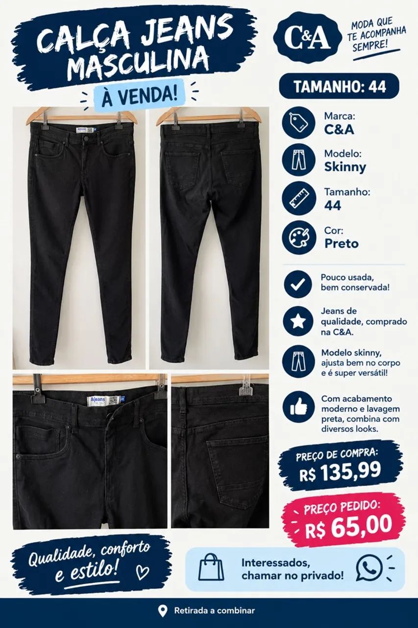 Calça slim preta (C&A)