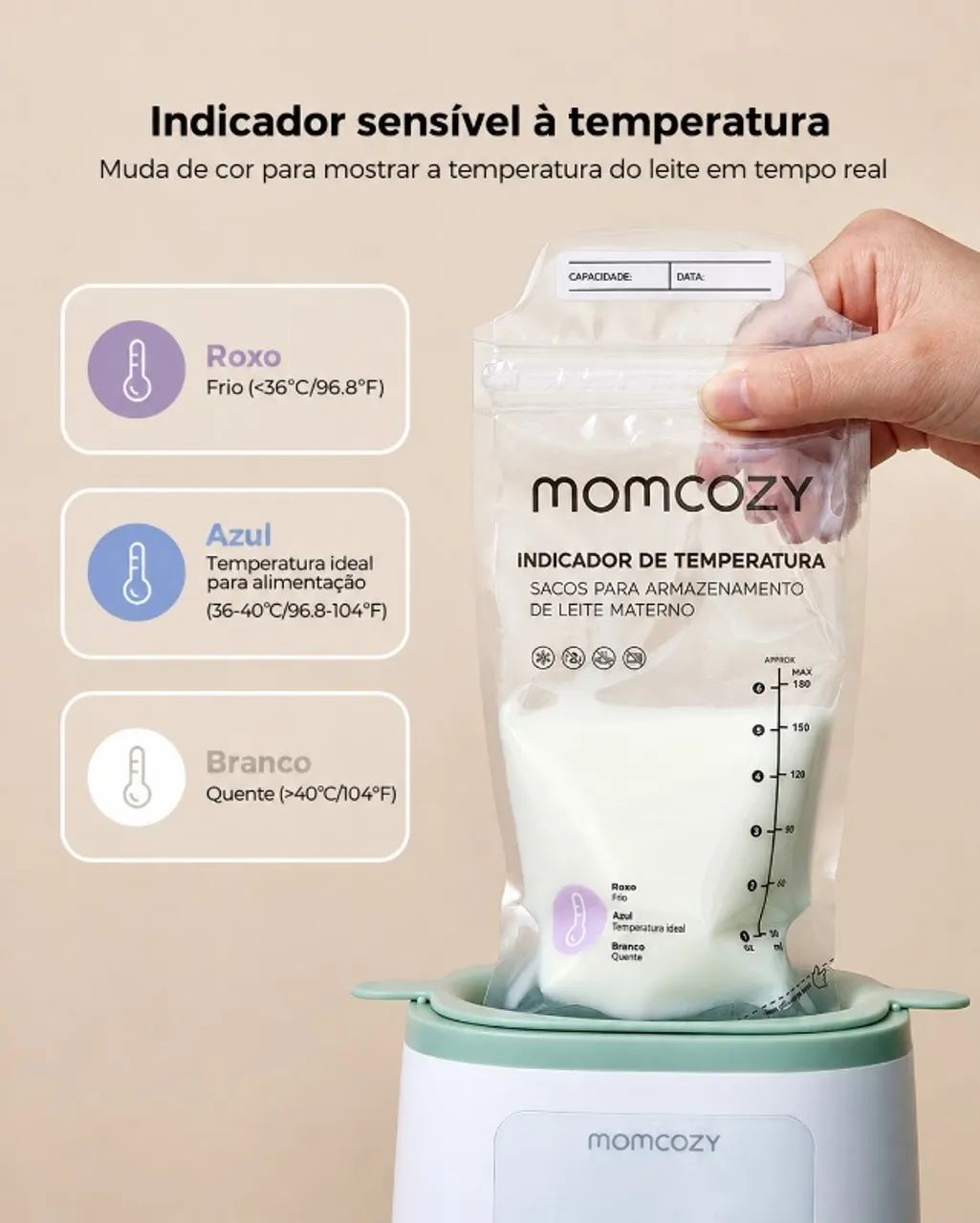 Sacos Momcozy Temp-Sensing 50un 180ml Leite Materno - Foto 2