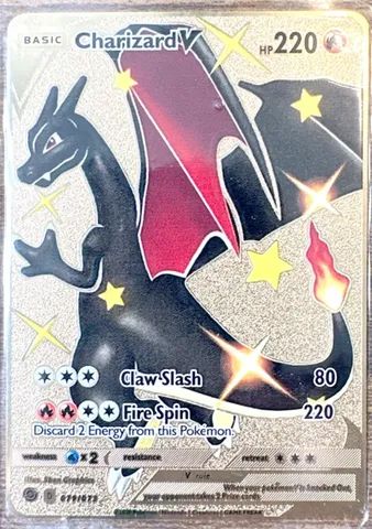 Carta Pokemon Charizard Pikachu VMAX Metal Dourada Carta Pokémon