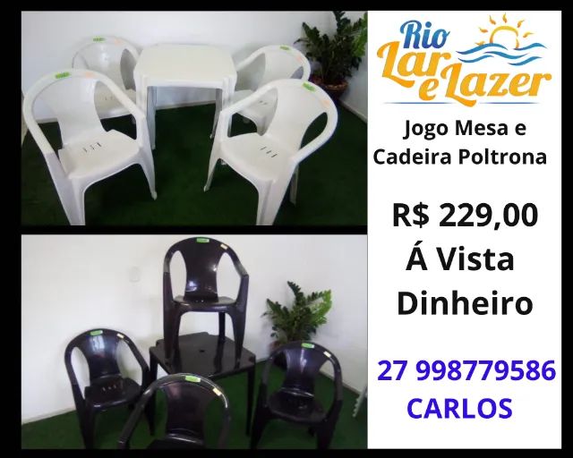 Conjunto Jogo 1 Mesa 4 Cadeiras Poltrona Plástico Boa Vista