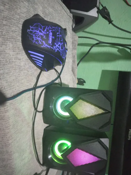 Caixinha de som e mause gamer 