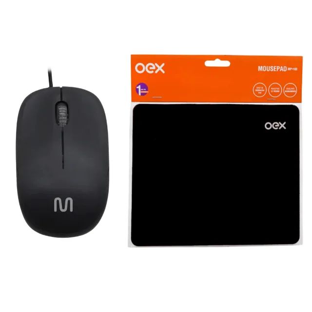 Kit Mouse Com Fio 1200DPI + Mouse Pad Preto  cod: 9933