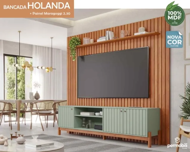 Painel Ripado Maragogi com Bancada Rack Holanda