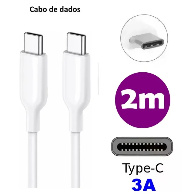 Cabo De Dados E Carga Rápida Tipo C - Tipo C Dois Lados 2m