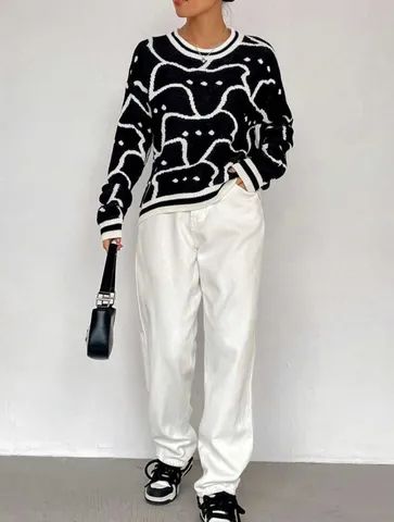Tricot Qutie Padrão Allover Suéter - Queima de Estoque - Foto 3