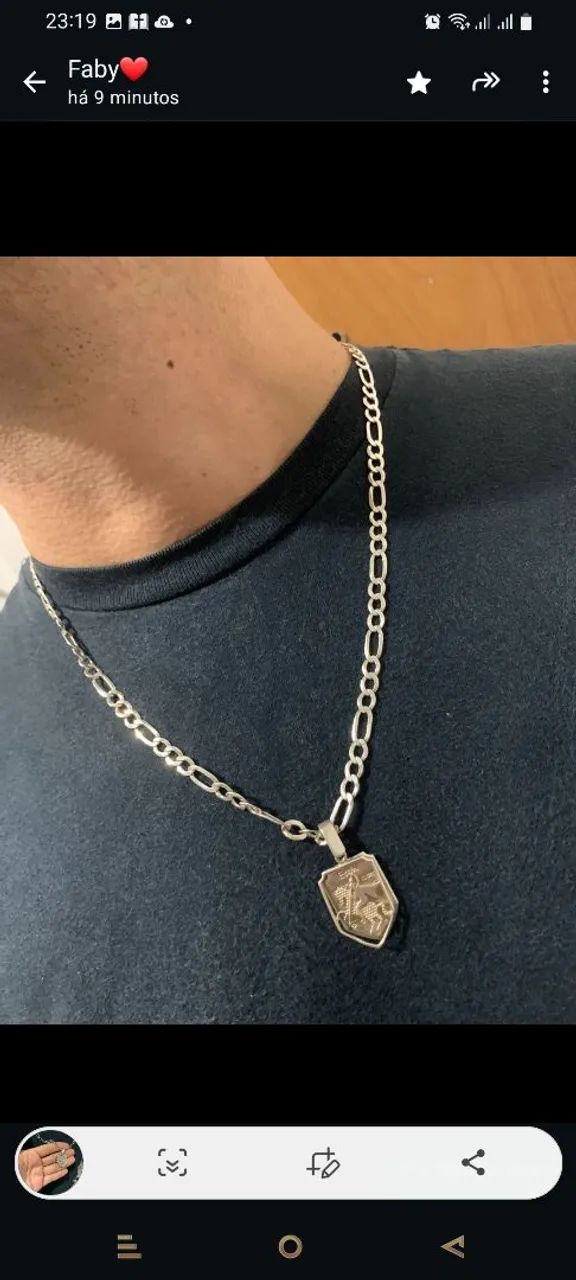 Cordão de prata masculino com pingente - Foto 2