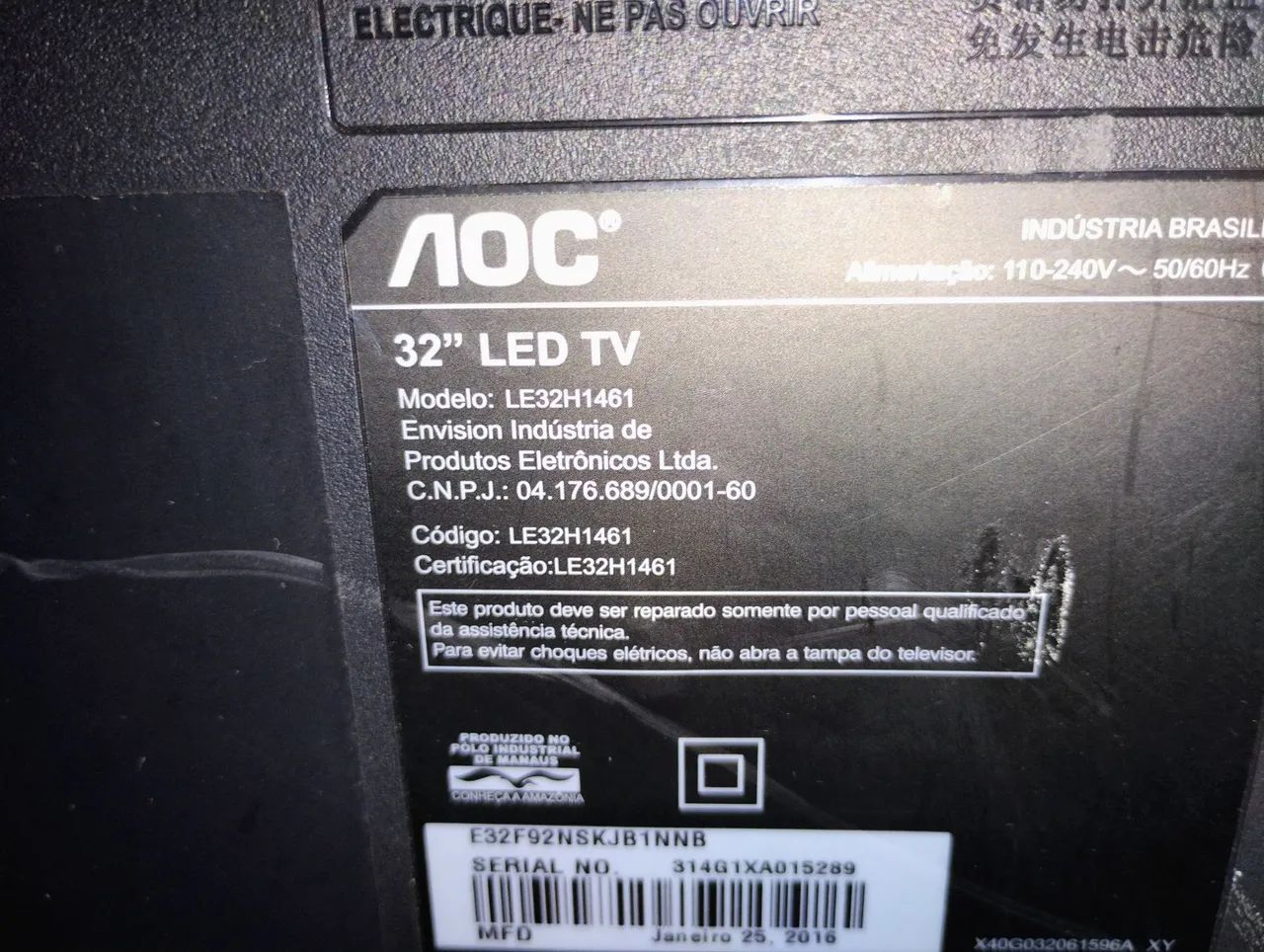 TV LED AOC 32 Polegadas Modelo LE32H1461 Tela trincada  - Foto 5