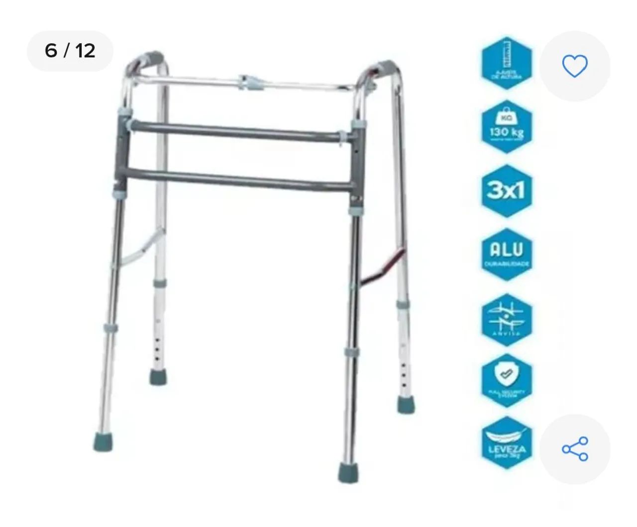 Andador de alumínio dobrável leve para idosos
