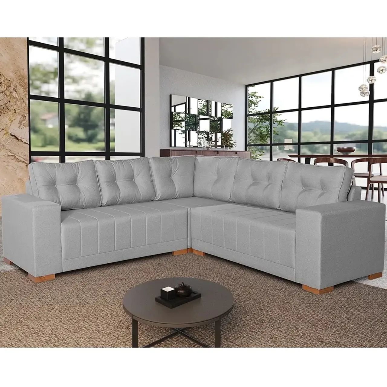 Sofá de Canto Bonfim 7 Lugares 236cm x 236cm Tecido Linho p54