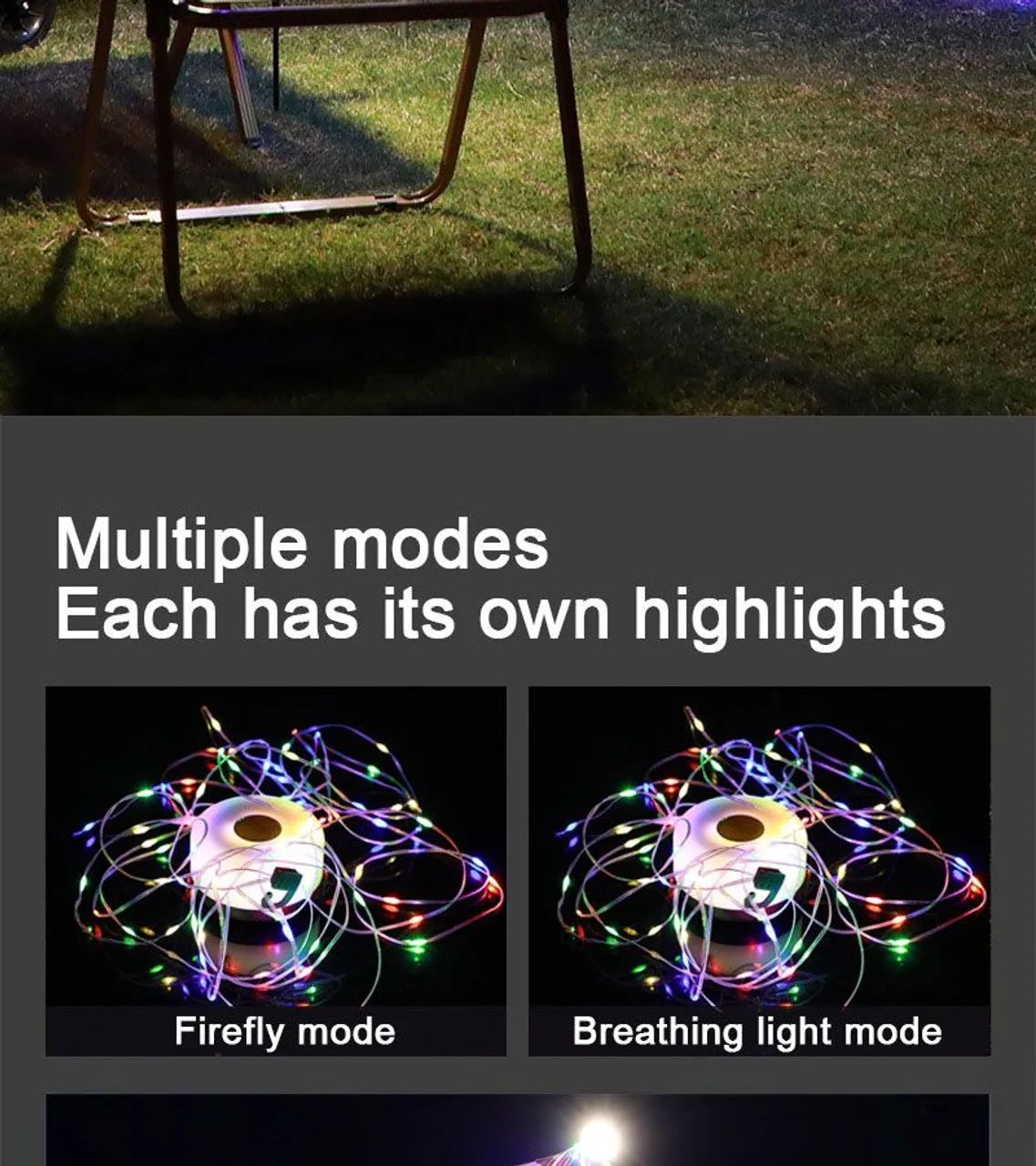Luminária Lanterna recarregável com Fio de led luz RGB colorido e branco para acampamento  - Foto 2
