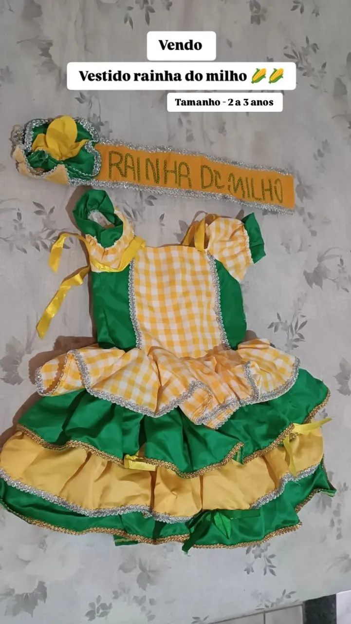Vestido Rainha do Milho - Tamanho 2 a 3 anos