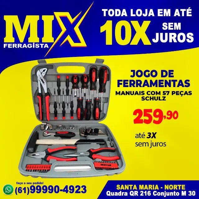 Jogo de Ferramentas Manuais Com 57 Peças Schulz - Ferramentas de