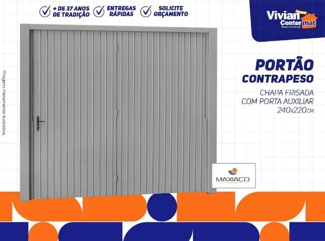 Portão de Garagem de Contrapeso 240x220: Segurança e praticidade c/ porta auxiliar - Foto 2