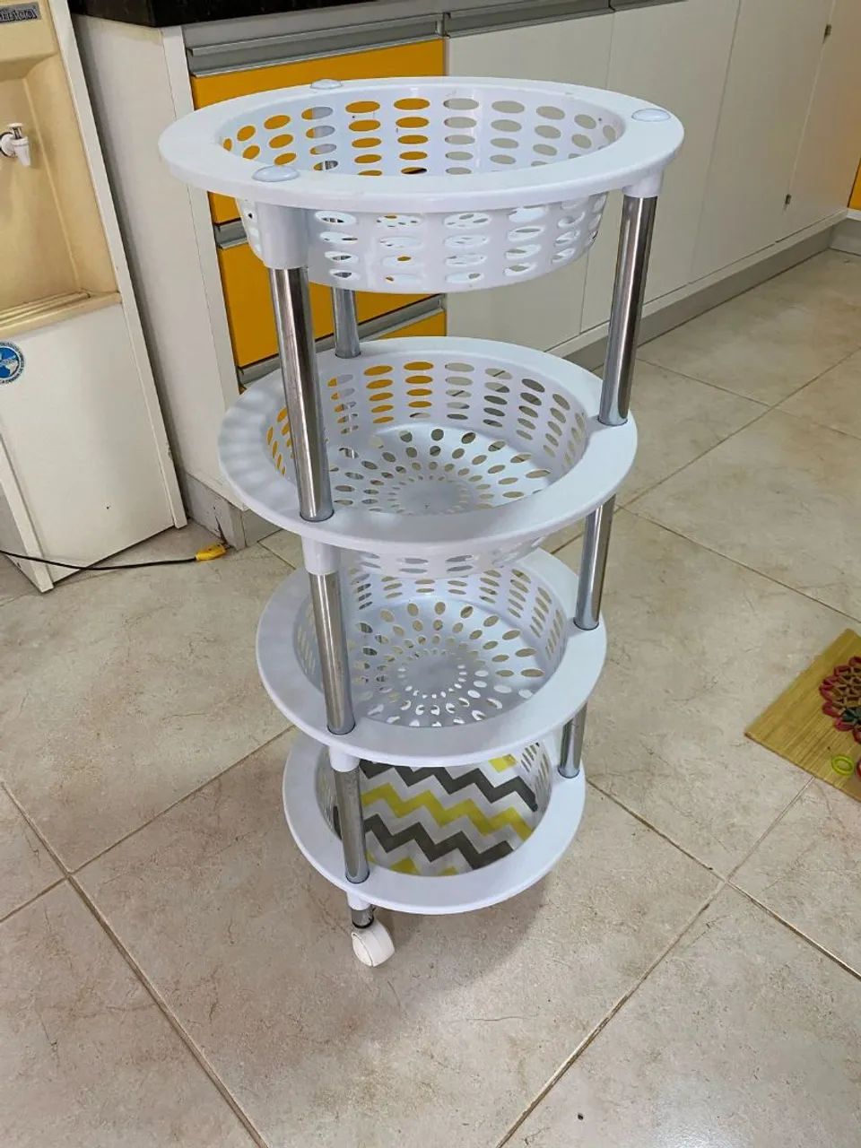 Fruteira Carrinho Organizador Multiuso com 4 Cestos e com rodinhas
