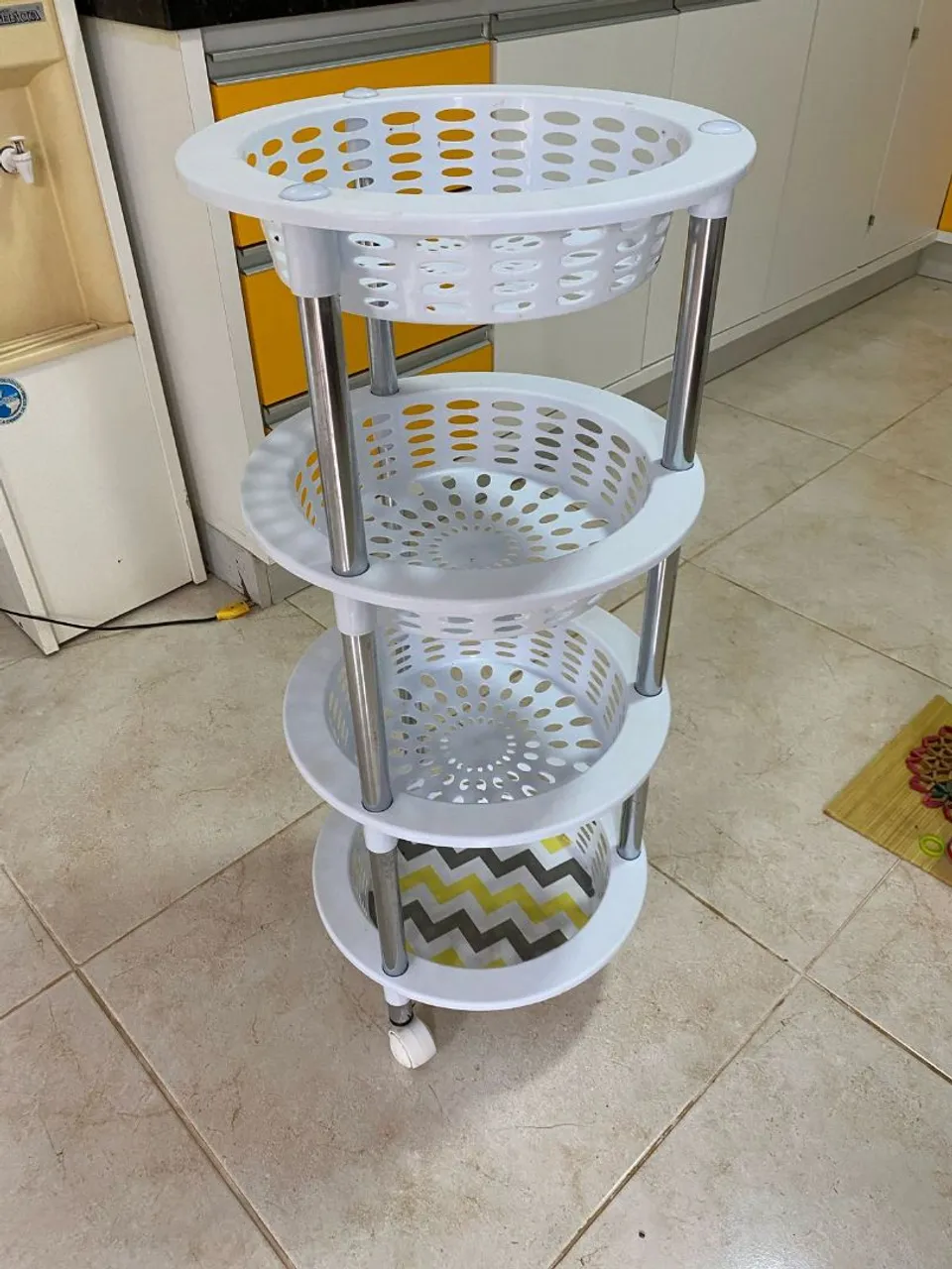 Fruteira Carrinho Organizador Multiuso com 4 Cestos e com rodinhas